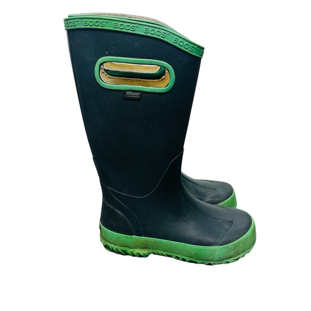 Bogs Kids'  Waterproof Navy and Green Rain Boots Size 12
